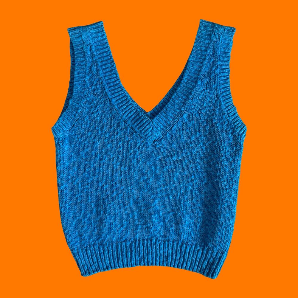 90's vintage blue chunky knit eclectic grandpa sweater vest MEDIUM